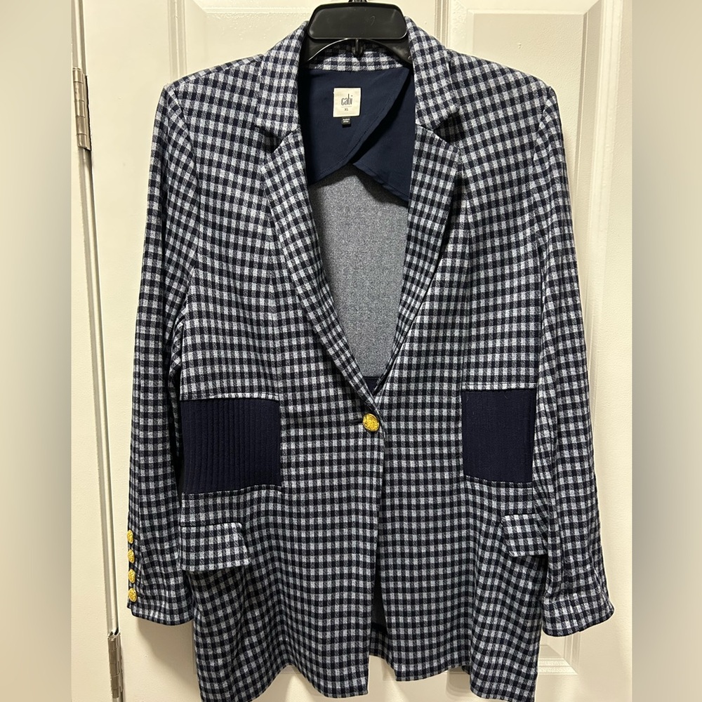 CAbi Navy and White Checkered Blazer
